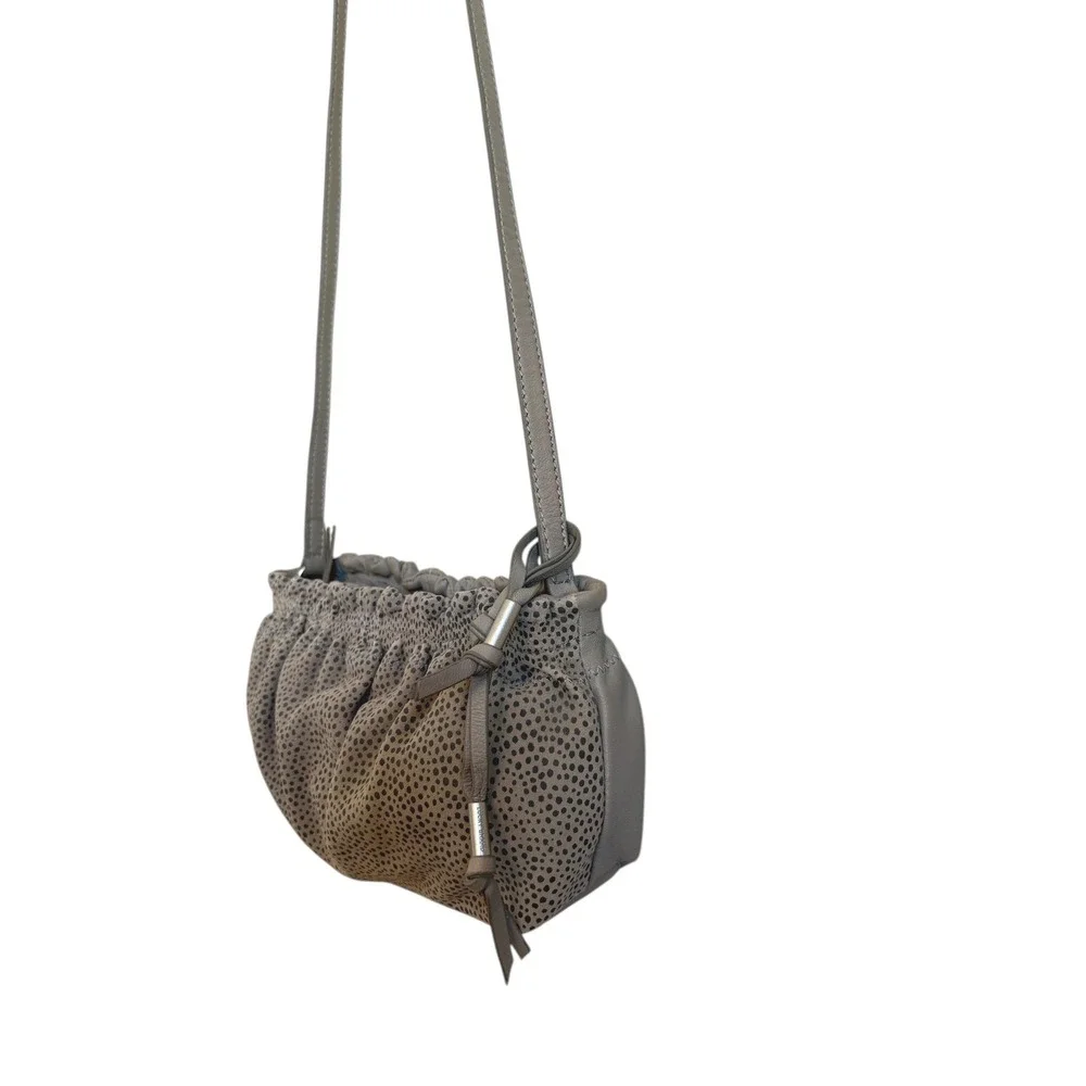 Lucky Brand Alva Small Crossbody Shoulder Bag Taupe Dot Textured Leather‎